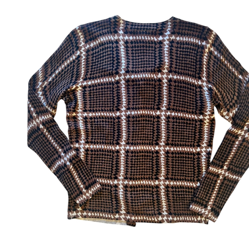 Talbots Petites 100% merino wool black and brown patterned cardigan. - Picture 4 of 5